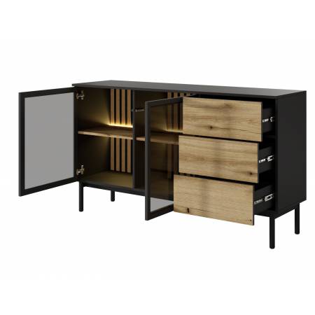 komoda 150 cm z witryną szufladami LAVARO LED